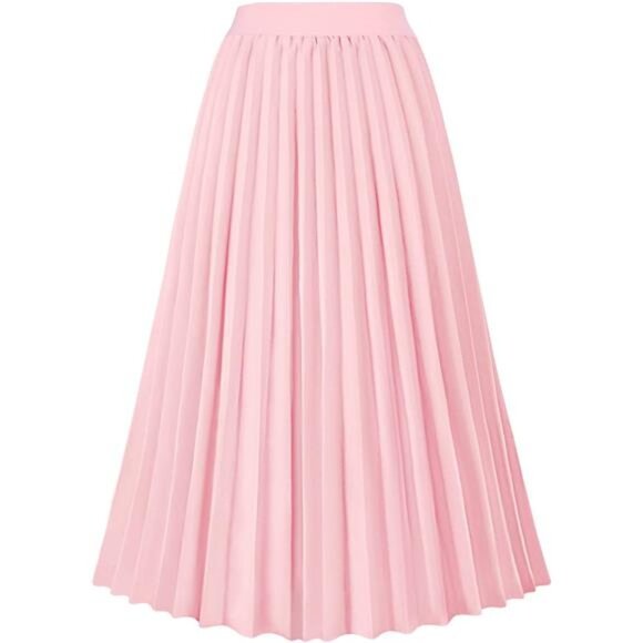 Women's High Waist Pleated Skirt A line Pink - Picture 1 of 4